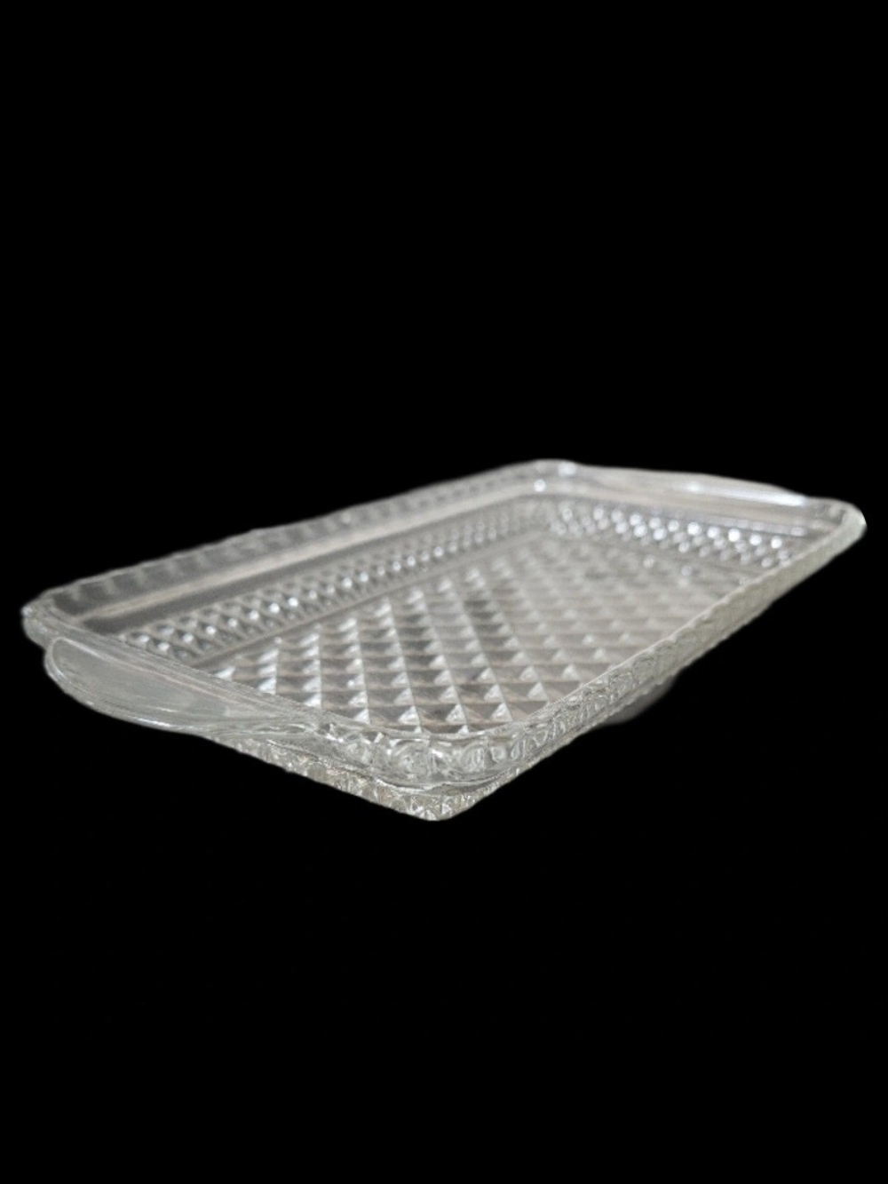 Vintage Anchor Hocking Wexford Clear Glass Rectangular Relish Cranberry Tray 10"